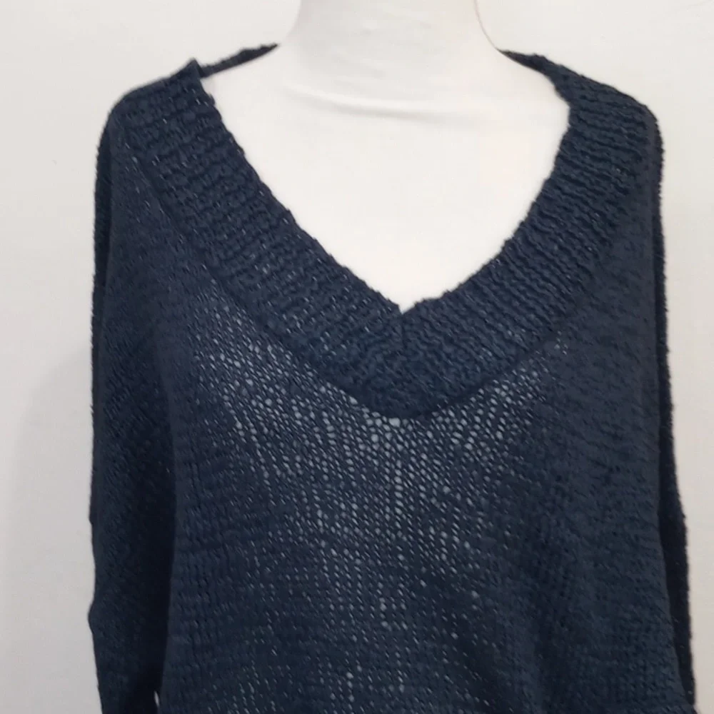 Rodebjer Anisah Blue Tape Yarn Oversize Open Weave Side Tie Sweater, Size XL - Picture 6 of 16